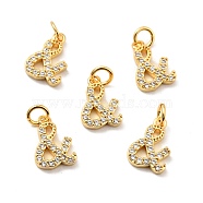 Brass Micro Pave Clear Cubic Zirconia Pendants, with Jump Ring, Long-Lasting Plated, Lead Free & Cadmium Free & Nickel Free, Sign, Real 18K Gold Plated, 10x7x2mm, Jump Ring: 5x1mm, 3mm Inner Diameter(KK-E015-27G)