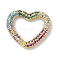 Rack Plating Brass Micro Pave Cubic Zirconia Spring Gate Rings Clasps, Cadmium Free & Lead Free, Long-Lasting Plated, Real 18K Gold Plated, Heart, Colorful, 20x22x3mm(KK-NH0002-10G-02)