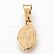 304 Stainless Steel Religion Pendants, Oval with Saint Jude, Golden, 13.5x8x1.2mm, Hole: 4x7mm(STAS-F165-45G)