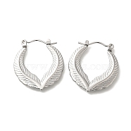 304 Stainless Steel Feather Hoop Earrings for Women, Stainless Steel Color, 23.5x2.5mm(EJEW-S227-63P)