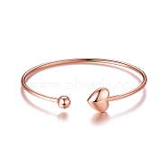 SHEGRACE 925 Sterling Silver Cuff Bangle, with Heart and Bead, Torque Bangles, Rose Gold, 55mm(2-1/8 inch)(JB326B)