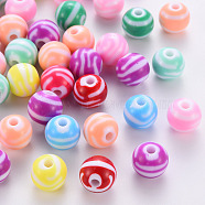 Opaque Striped Acrylic Beads, Round, Mixed Color, 11.5x10.5mm, Hole: 2.5mm(X-MACR-S373-27A)