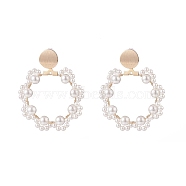 Shell Pearl Paw Print Beaded Big Ring Dangle Stud Earrings, Brass Drop Earrings for Women, Floral White, 50mm, Pin: 0.7mm(EJEW-TA00074)