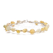 Natural Yellow Opal Braided Beaded Bracelet, Copper Wire Wrap Gemstone Jewelry for Women, Silver, 8-1/8 inch(20.6cm)(BJEW-JB07998-05)