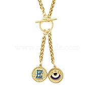 Ion Plating(IP) 304 Stainless Steel Sky Blue Enamel Letter & Eye Pendant Wheat Chain Necklaces, with Toggle Clasps, Golden, Letter E, 20.47~20.87 inch(52~53cm)(STAS-Z102-01G-E)