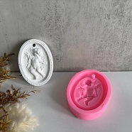Oval with Angel Pendant DIY Silicone Molds, Resin Casting Molds, for UV Resin & Epoxy Resin Jewelry Making, Hot Pink, 107x80x20mm, Hole: 7mm, Inner Diameter: 95x64mm(SIMO-P003-06C)