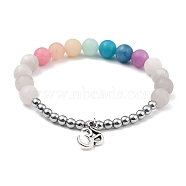 Stretch Bracelets, with Natural White Jade Beads, Non-magnetic Synthetic Hematite Beads and Alloy Pendants, Aum/Om Symbol, Colorful, Inner Diameter: 2 inch(5cm)(BJEW-JB05343-02)