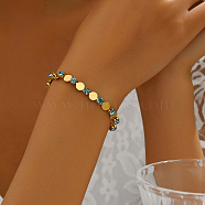 Stainless Steel Rhinestone Links Chain Bracelets for Women, Real 18K Gold Plated(AN1030)
