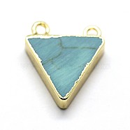 Synthetic Turquoise Pendants, with Golden Tone Brass Findings, Triangle, 19x17x5mm, Hole: 2mm(G-P201-15)