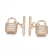 Brass Micro Pave Clear Cubic Zirconia Toggle Clasps, Nickel Free, Lock, Real 18K Gold Plated, 22mm, Lock: 15.5x12x4.5, Bar: 20.5x5x2, Jump Ring: 5x0.8, 3mm inner diameter(KK-S356-724-01)