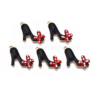 Rack Plating Alloy Enamel Pendants, Cadmium Free & Nickel Free & Lead Free, High Heels with Red Bowknot, Black, 25x15x3.8mm, Hole: 1.2mm(ENAM-T011-131B)