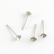 304 Stainless Steel Flat Round Blank Peg Stud Earring Settings, Stainless Steel Color, 14x5mm, pin:1mm, fit for 5mm rhinestone(STAS-R055-15)