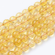 Natural Quartz Crystal Beads Strands, Round, Dyed & Heated, Gold, 6mm, Hole: 1mm, about 31pcs/strand, 8 inch(X-G-C076-6mm-6)