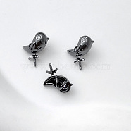 Brass Pave Clear Cubic Zirconia Bird Peg Bails Pin Charms, for Baroque Pearl Making, Gunmetal, 10x9mm(BAPE-PW0002-16C)