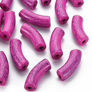 Opaque Crackle Acrylic Beads, Curved Tube, Medium Violet Red, 36x13.5x11.5mm, Hole: 4mm, about 148pcs/500g(MACR-S372-001N-002)