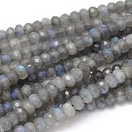 Natural Labradorite Rondelle Bead Strands, Grade AA, Faceted, 6x4mm, Hole: 1mm, about 104pcs/strand, 16 inch(G-O095-04-A)