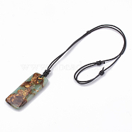 Assembled Bronzite and Aqua Terra Jasper Pendant Necklaces, with Leather Cord, Rectangle, 13.38 inch~26.77 inch(34~68cm), Pendant: 50x21x6.5mm(NJEW-S202-002)