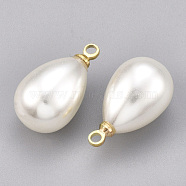 ABS Plastic Imitation Pearl Pendants, with Brass Findings, Teardrop, Real 18K Gold Plated, Creamy White, 17.5x10mm, Hole: 1.5mm(X-KK-S348-179)