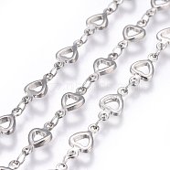 3.28 Feet 304 Stainless Steel Link Chains, Soldered, Heart, Stainless Steel Color, 10x5~5.5x1.5mm(X-STAS-P219-08)