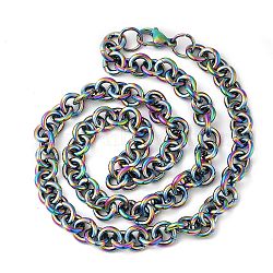 Ion Plating(IP) 304 Stainless Steel Rolo Chains Necklaces, with Lobster Claw Clasps, Rainbow Color, 19.65 inch(49.9cm)(NJEW-F297-02M)