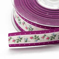 Flower Printed Grosgrain Ribbons, Purple, 1 inch(25mm), about 100yards/roll(91.44m/roll)(ORIB-L004-04)