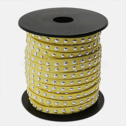 Silver Aluminum Studded Faux Suede Cord, Faux Suede Lace, Champagne Yellow, 5x2mm, about 20yards/roll(LW-D004-08-S)