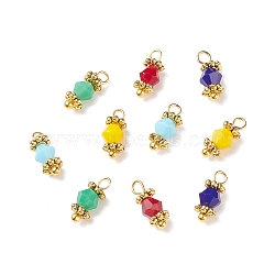 Glass Charms, with Golden Plated Brass Findings, Bicone, Mixed Color, 11x4.5mm, Hole: 1.6mm(PALLOY-JF01735)