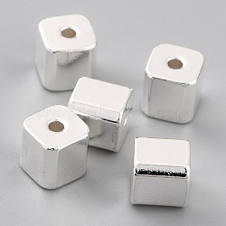 Brass Beads, Long-Lasting Plated, Cube, 925 Sterling Silver Plated, 5x5x5mm, Hole: 1.2mm(KK-O133-309A-S)