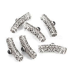 Tibetan Style Alloy Hollow Tube Beads, with Resin Cabochon, Black, 40x10x12mm, Hole: 7.5mm(PALLOY-K210-07C-AS)