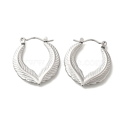 304 Stainless Steel Feather Hoop Earrings for Women, Stainless Steel Color, 23.5x2.5mm(EJEW-S227-63P)