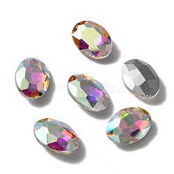 Pointed Back Glass Rhinestone Cabochons, Back Plated, Faceted, Oval, Crystal AB, 14x10x4.5mm(DIY-WH0043-57C-01)