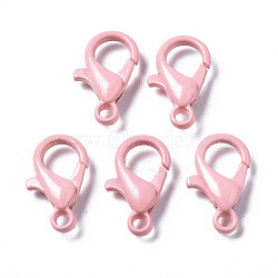 Spray Painted Eco-Friendly Alloy Lobster Claw Clasps, Cadmium Free & Nickel Free & Lead Free, Pink, 12.5x8x3mm, Hole: 1.2mm(PALLOY-T080-06E-11-NR)