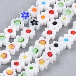 Handmade Millefiori Glass Bead Strands, Flower, White, 4~7.2x2.6mm, Hole: 1mm, about 60~69pcs/Strand, 16 inch(40cm)(LAMP-J035-6mm-11)