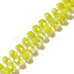 Glass Beads Strands, Faceted, Flat Round, Yellow, 8x5mm, Hole: 1.2mm, about 80pcs/strand, 21.65 inch(55cm)(GLAA-G097-05D)