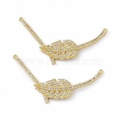 Brass Micro Pave Cubic Zirconia 2-Loop Pendants, Leaf Charm, Real 18K Gold Plated, 24x44x2mm, Hole: 0.8mm(KK-E068-VC020)