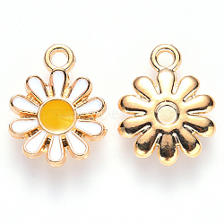 Alloy Enamel Charms, Flower, Light Gold, White, 14x12x2mm, Hole: 1.6mm(X-ENAM-S121-049)
