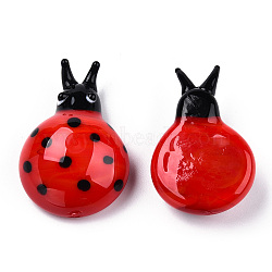 Handmade Lampwork Home Decorations, 3D Ladybug Ornaments for Gift, FireBrick, 45.5~47x29.5~32x14~16mm(LAMP-T011-56)