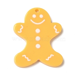 Christmas Theme Acrylic Pendants, Gold, Gingerbread Man, 26.5x21x2mm, Hole: 1.6mm(OACR-S143-02A)