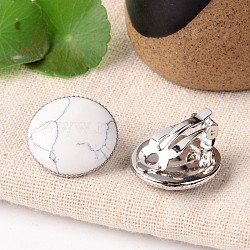 Natural Howlite Dome/Half Round Clip-on Earrings, with Platinum Plated Brass Findings, 21mm(EJEW-J090-08)