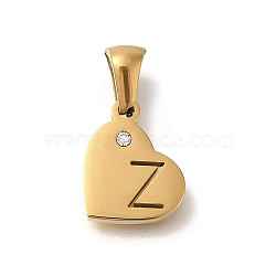 304 Stainless Steel Heart Pendants with Rhinestone, Golden, Letter Z, 11x13x2.5mm, Hole: 5x3mm(STAS-Z103-01G-26)