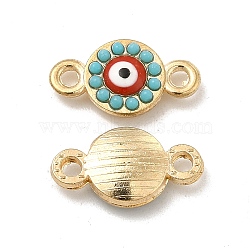 Alloy Connector Charms with Enamel and Synthetic Turquoise, Flat Round Links with Red Evil Eye, Nickel, Golden, 13.5x7.5x3mm, Hole: 1.5mm(FIND-H039-29G)