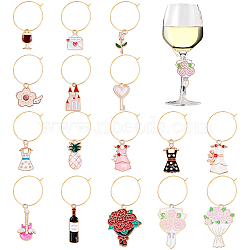 1 Set Alloy Enamel Wine Glass Charms, with Brass Hoop Earring Findings, Pineapple & Guita & Castle & Flower, Mixed Color, 40~64mm, 16pcs/set(AJEW-BC0004-17)