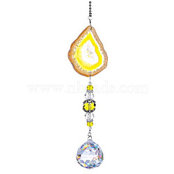 Agate & Crystal Glass Sun Catcher Pendant, Rainbow Maker, DIY Garden & Home Decoration, Yellow, 350mm(PW-WGFC2EE-01)