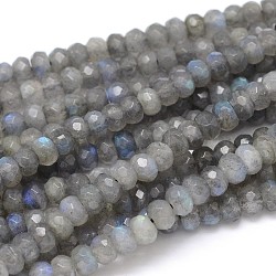 Natural Labradorite Rondelle Bead Strands, Grade AA, Faceted, 6x4mm, Hole: 1mm, about 104pcs/strand, 16 inches(G-O095-04-A)