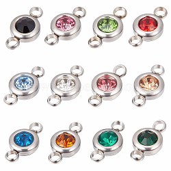 24Pcs 12 Colors 304 Stainless Steel Rhinestone Connector Charms, Flat Round, Stainless Steel Color, Mixed Color, 12x6.5x4mm, Hole: 2mm, 2pcs/color(STAS-SC0004-34)