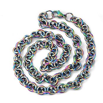 Ion Plating(IP) 304 Stainless Steel Rolo Chains Necklaces, with Lobster Claw Clasps, Rainbow Color, 19.65 inch(49.9cm)