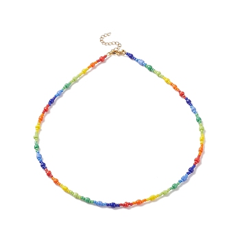 Glass Seed Beaded Necklace for Women, Colorful, 17.99 inch(45.7cm)