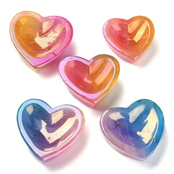 Electroplated Natural Quartz Crystal Heart Bowl, Home Decoration, Colorful, 63.5~81x68~83x25.5~29mm, Inner Diameter: 39.5~50x50~63mm