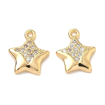 Brass Micro Pave Cubic Zirconia Star Charms, Nickel Free, Real 18K Gold Plated, Clear, 10.5x9x2mm, Hole: 1mm
