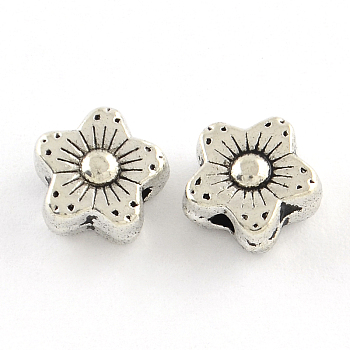Tibetan Style Alloy Flower Beads, Cadmium Free & Lead Free, Antique Silver, 9x9x5mm, Hole: 2mm, about 750pcs/1000g